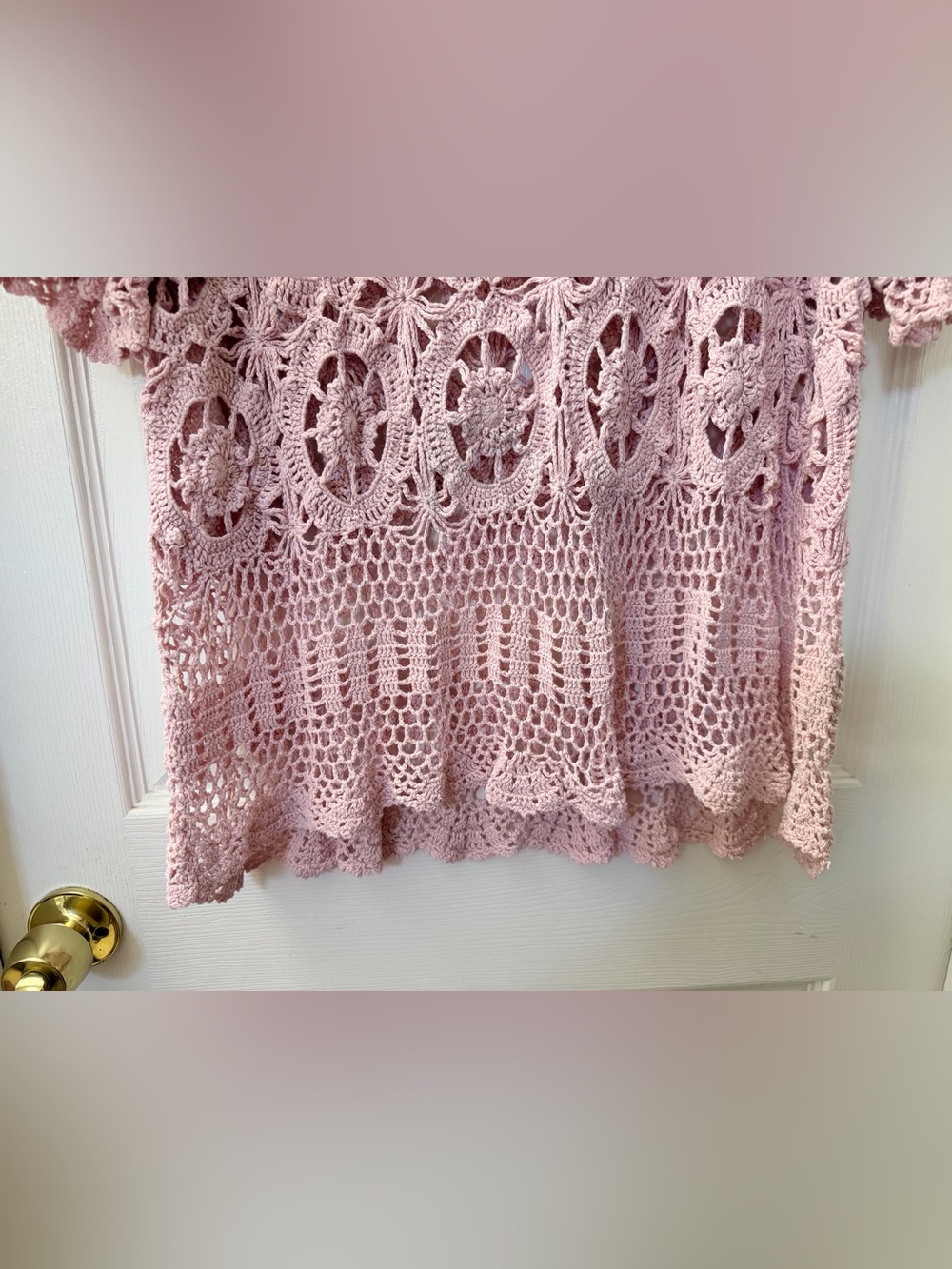 Denim&Co Blush Pink Crochet Openwork Tunic Top - Picture 6 of 7